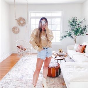 Crop top sweater with sunflowers and rips and tears